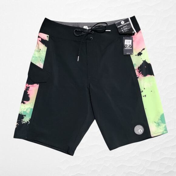 Volcom‎ Mod Tech Mens Board Shorts Size 28 Stone Alliance Black 9" inseam NWT - Picture 1 of 16